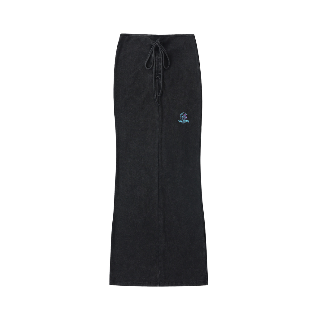 Dyed Washed Drawstring Maxi Skirt