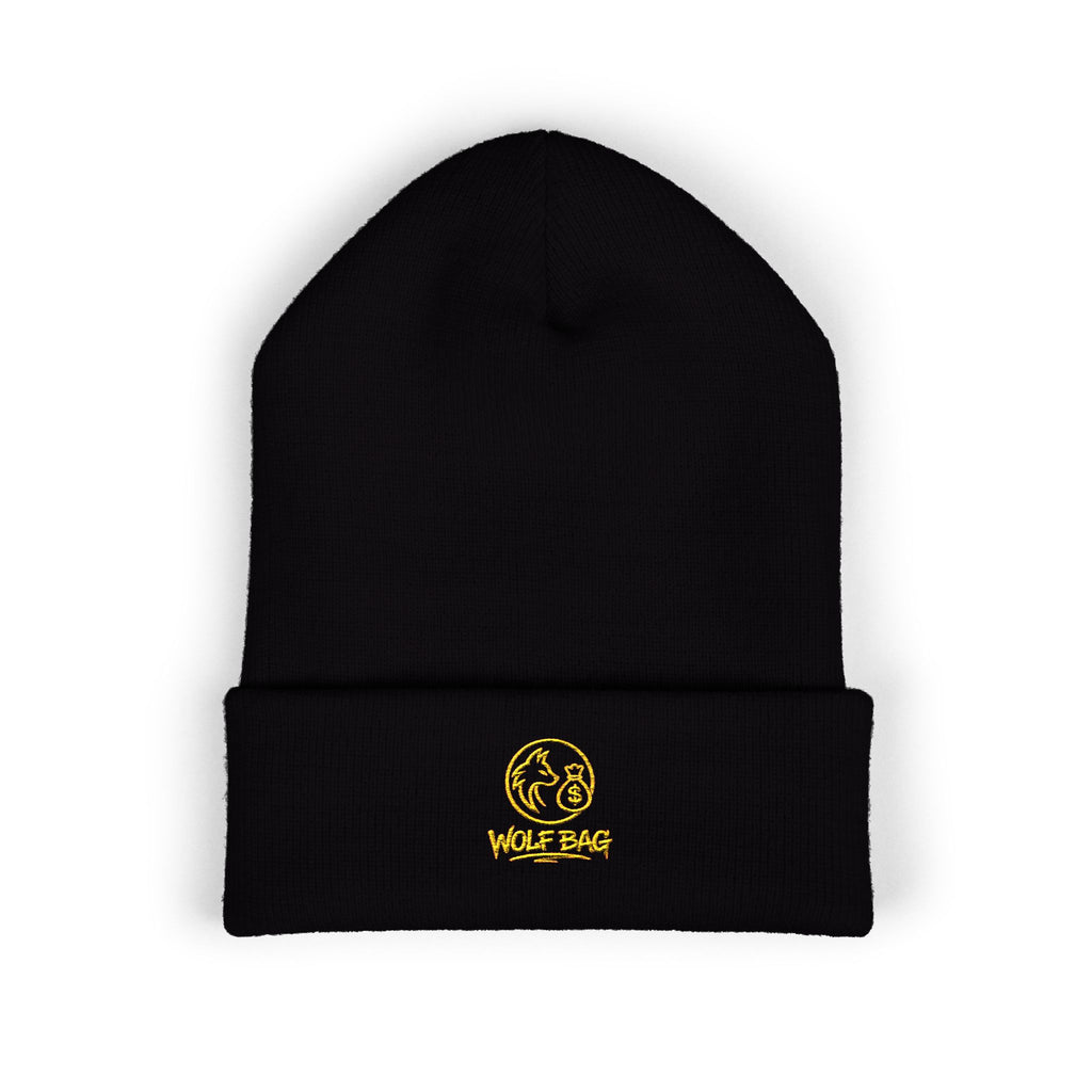 Gold Embroidered Smile Logo Beanie — Classic Cuffed Knit Hat