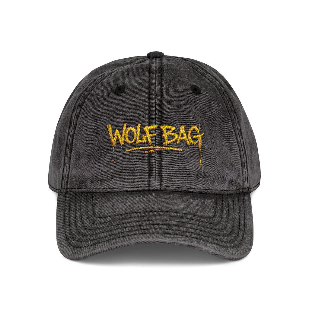 Wolf Bag Embroidered Vintage Cap - Distressed Retro Baseball Hat