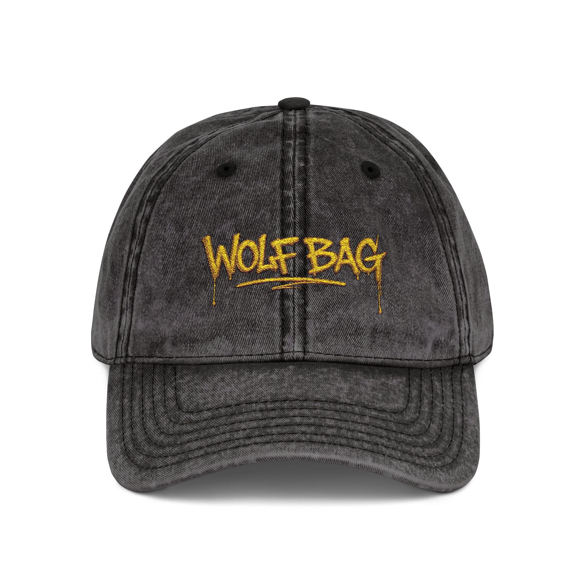 Wolf Bag Embroidered Vintage Cap - Distressed Retro Baseball Hat