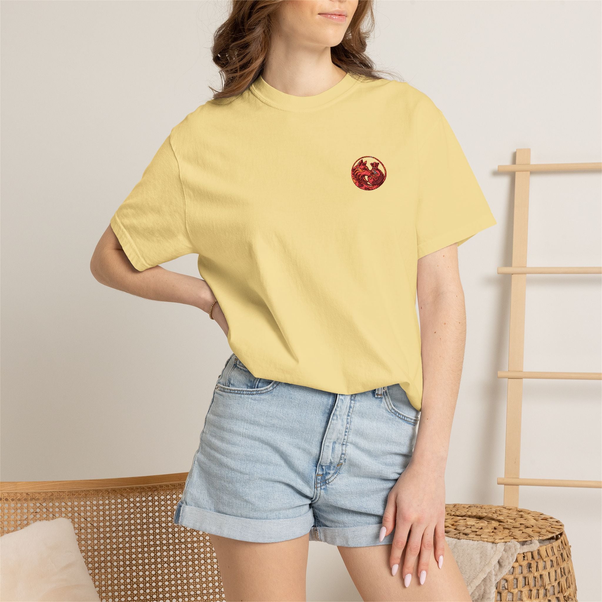T-Shirt — Small Red Chest Print, Romantic Casual Tee