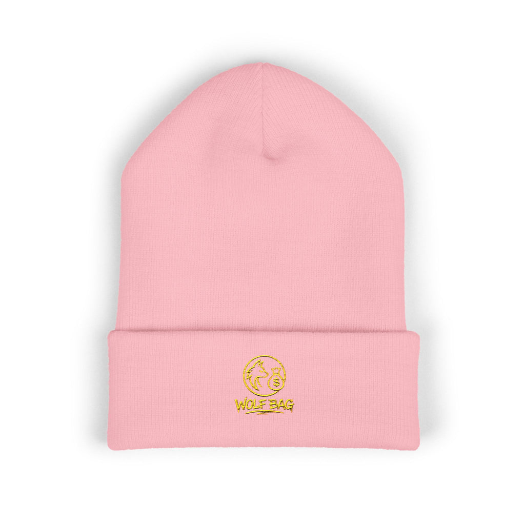 Gold Embroidered Smile Logo Beanie — Classic Cuffed Knit Hat