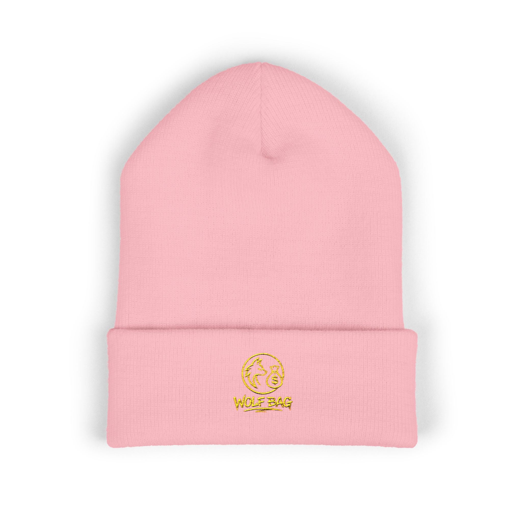 Gold Embroidered Smile Logo Beanie — Classic Cuffed Knit Hat