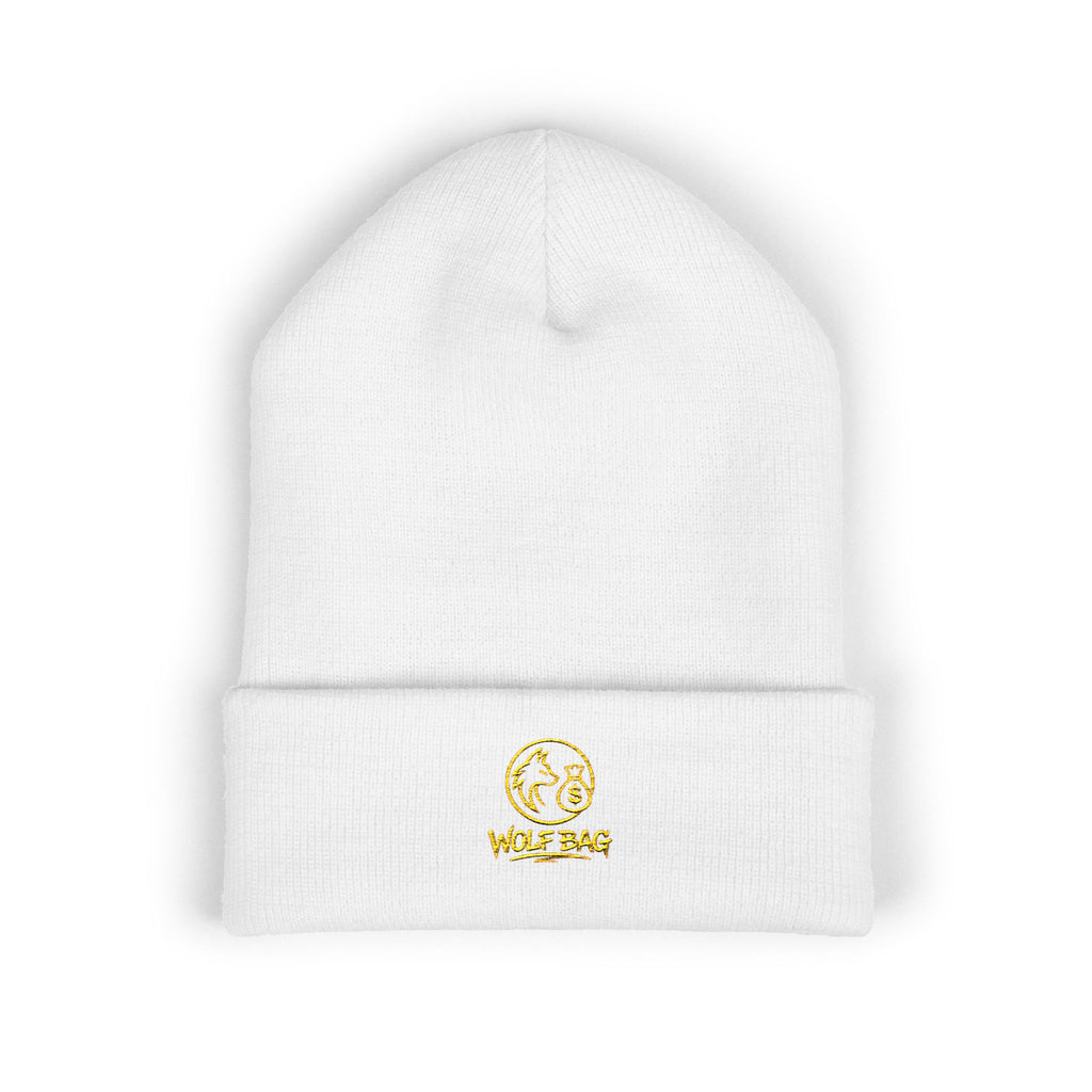 Gold Embroidered Smile Logo Beanie — Classic Cuffed Knit Hat