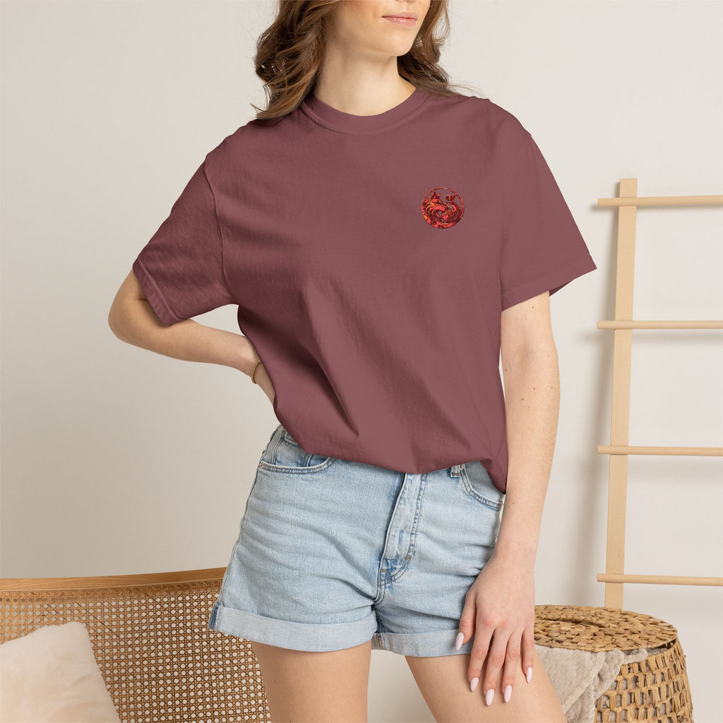 T-Shirt — Small Red Chest Print, Romantic Casual Tee