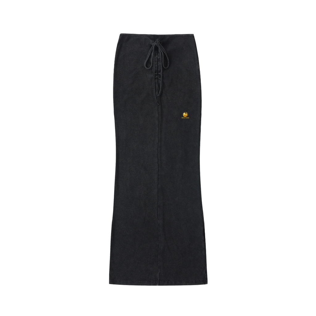 Dyed Washed Drawstring Maxi Skirt