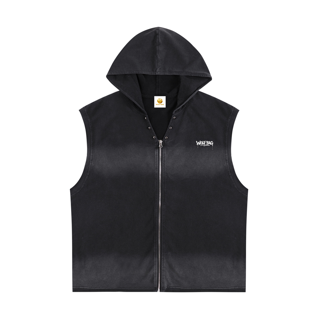 Vintage Washed Zip-Up Hooded Tank Top