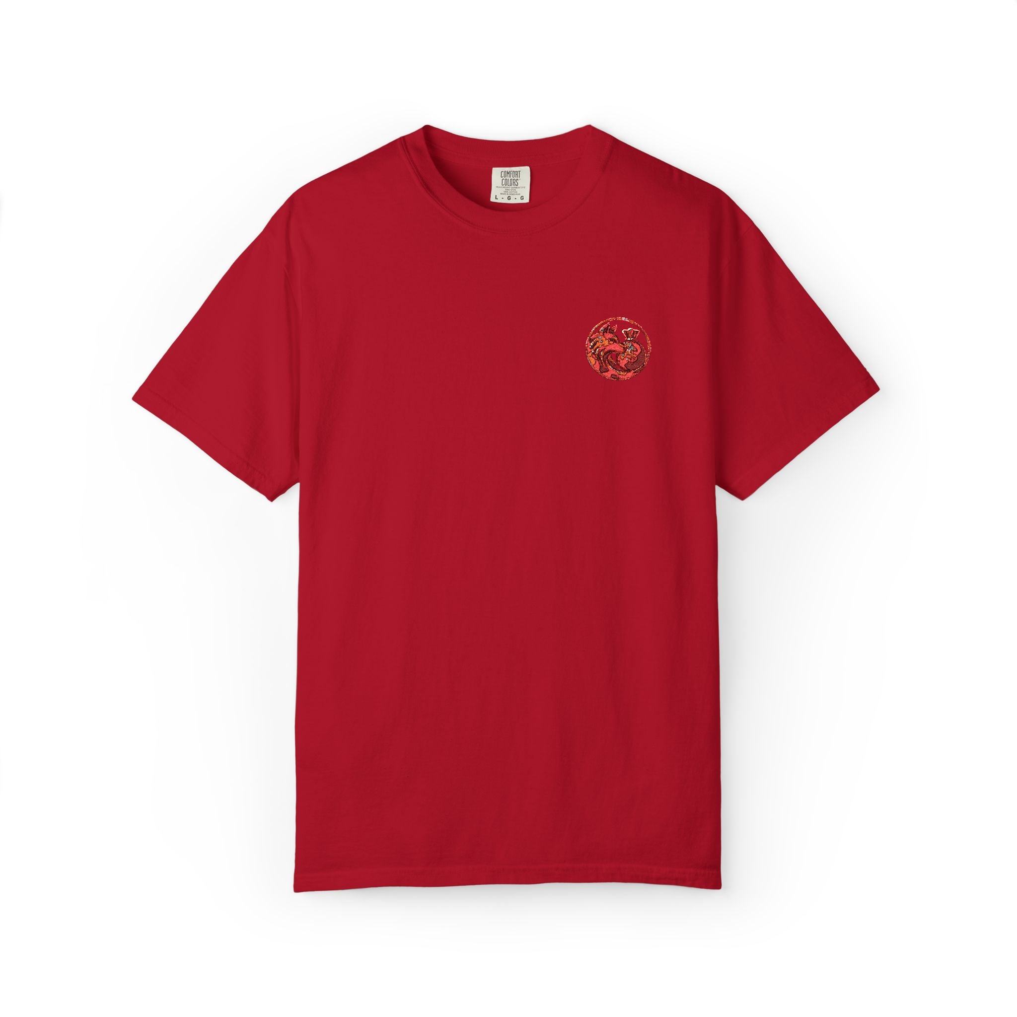 T-Shirt — Small Red Chest Print, Romantic Casual Tee