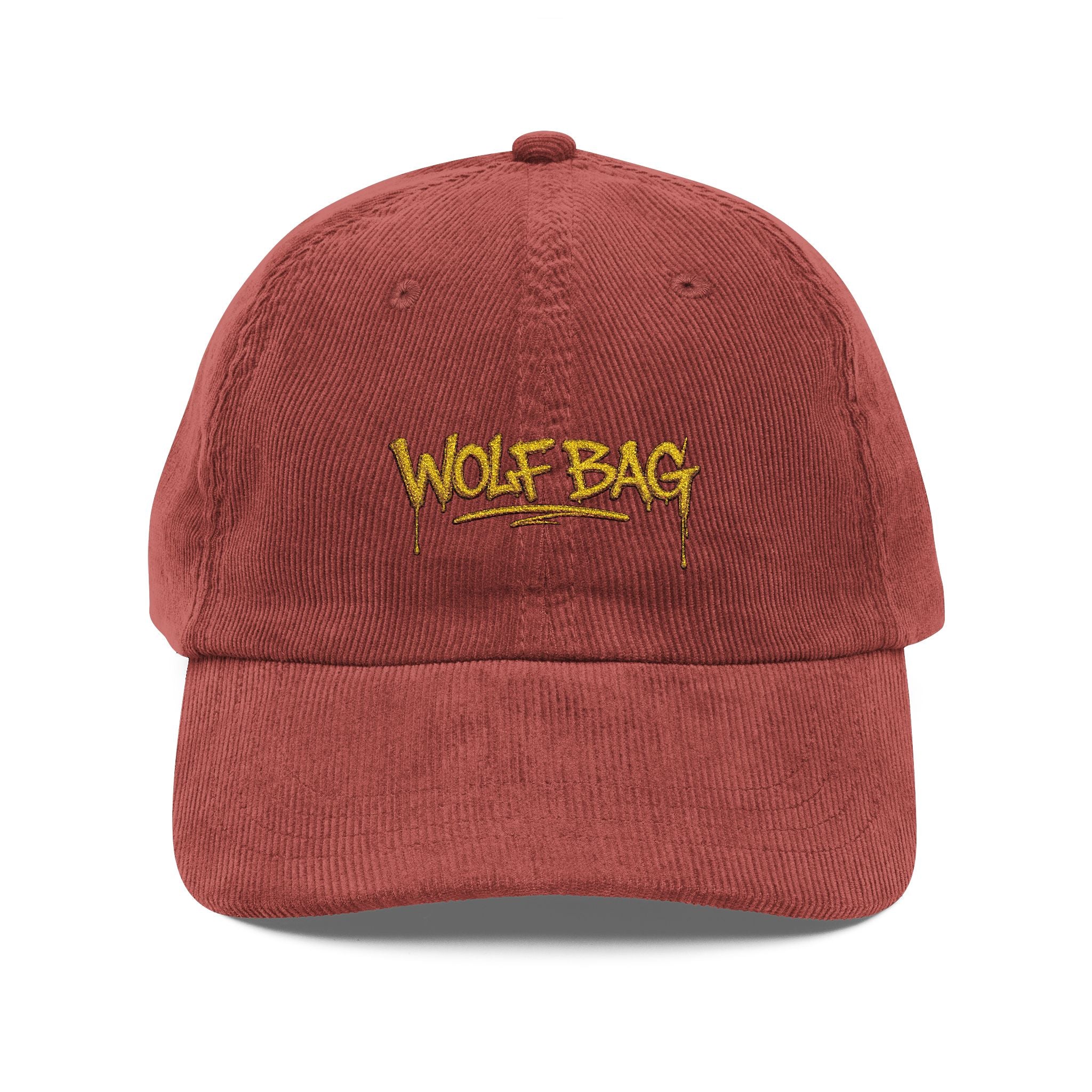 Corduroy Cap — Embroidered "WOLF BAG" Vintage Baseball Hat