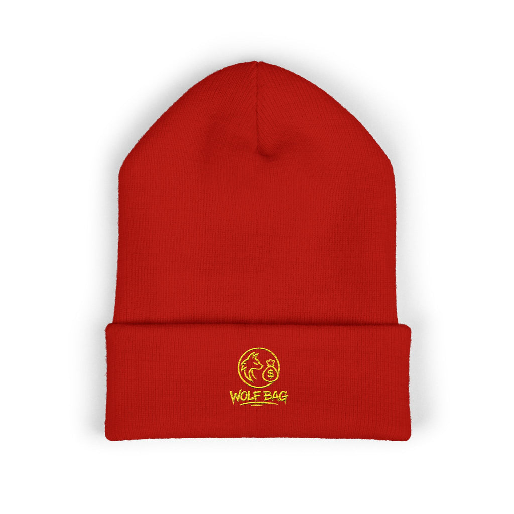 Gold Embroidered Smile Logo Beanie — Classic Cuffed Knit Hat