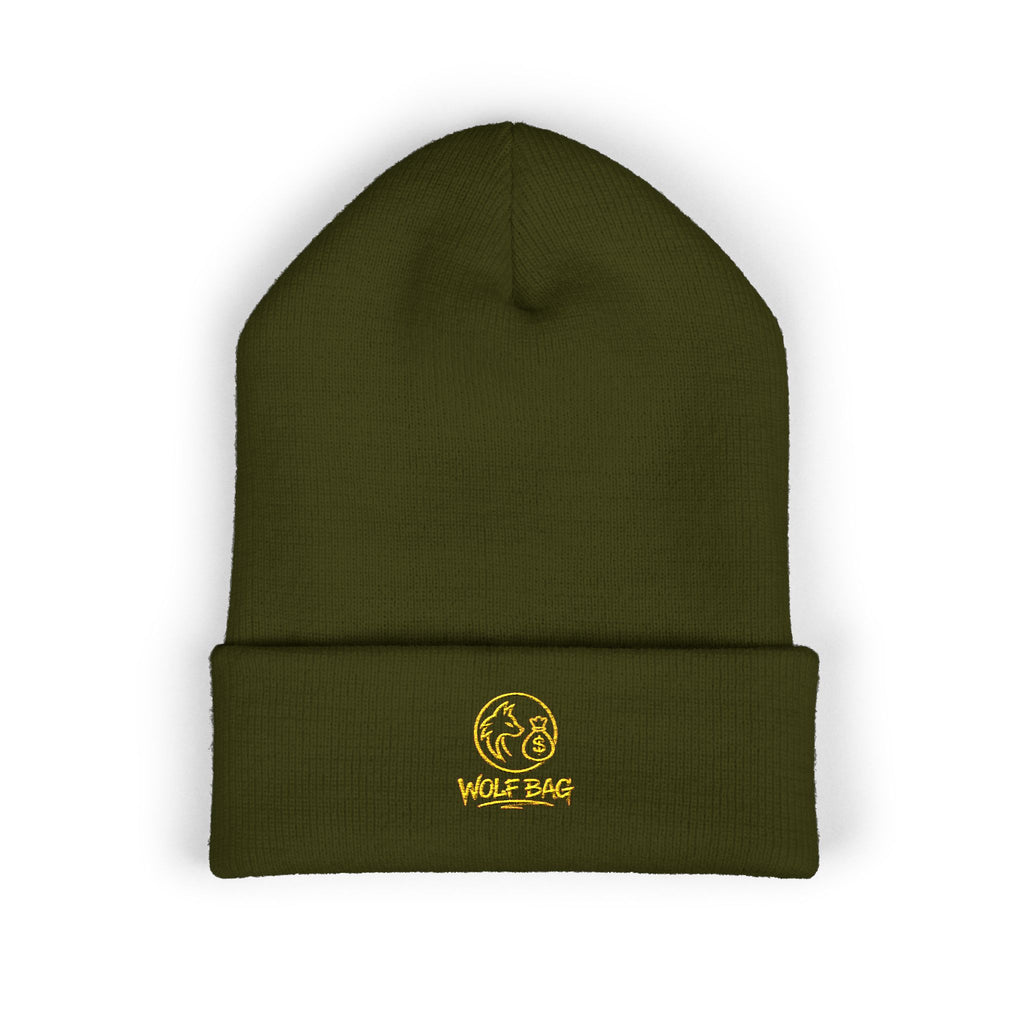 Gold Embroidered Smile Logo Beanie — Classic Cuffed Knit Hat