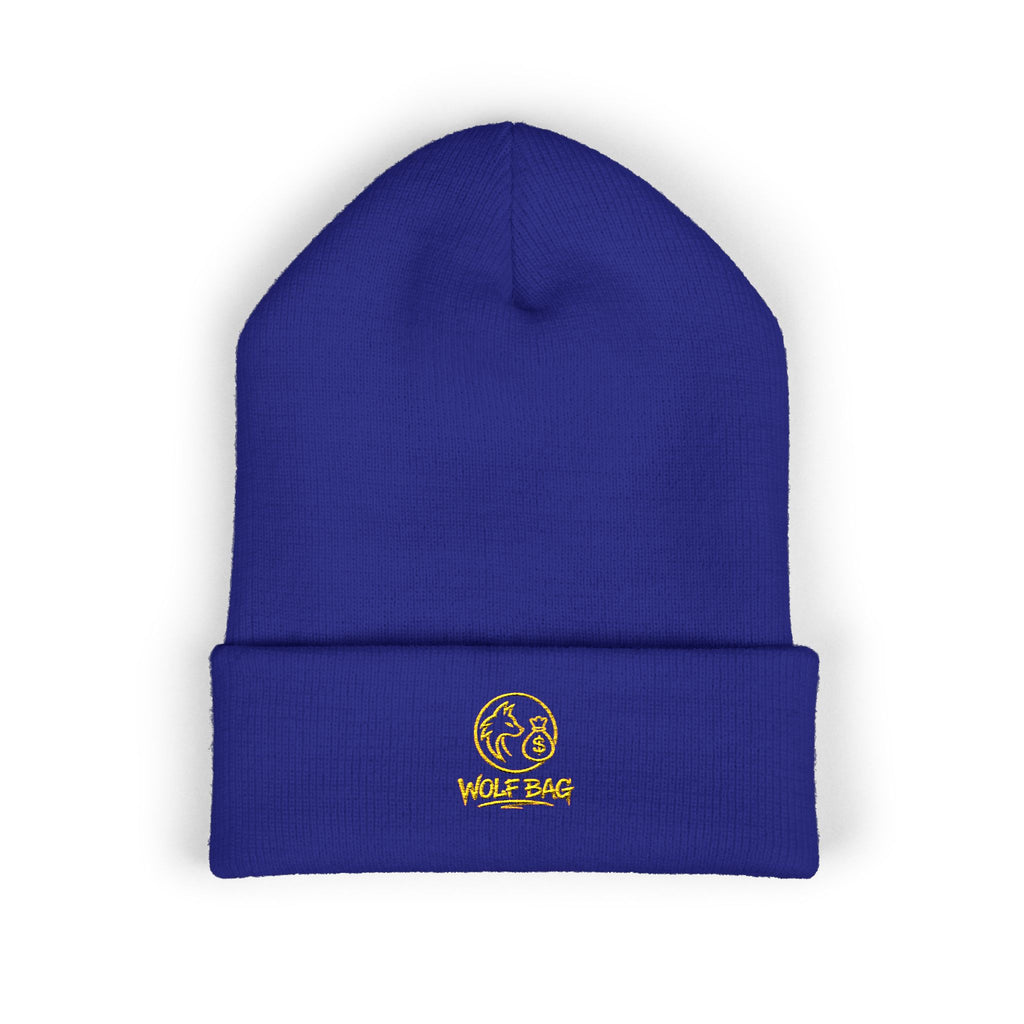 Gold Embroidered Smile Logo Beanie — Classic Cuffed Knit Hat