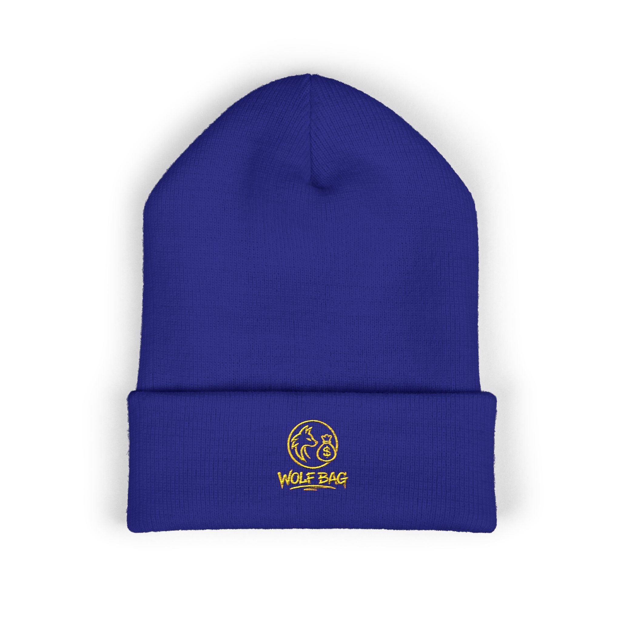Gold Embroidered Smile Logo Beanie — Classic Cuffed Knit Hat