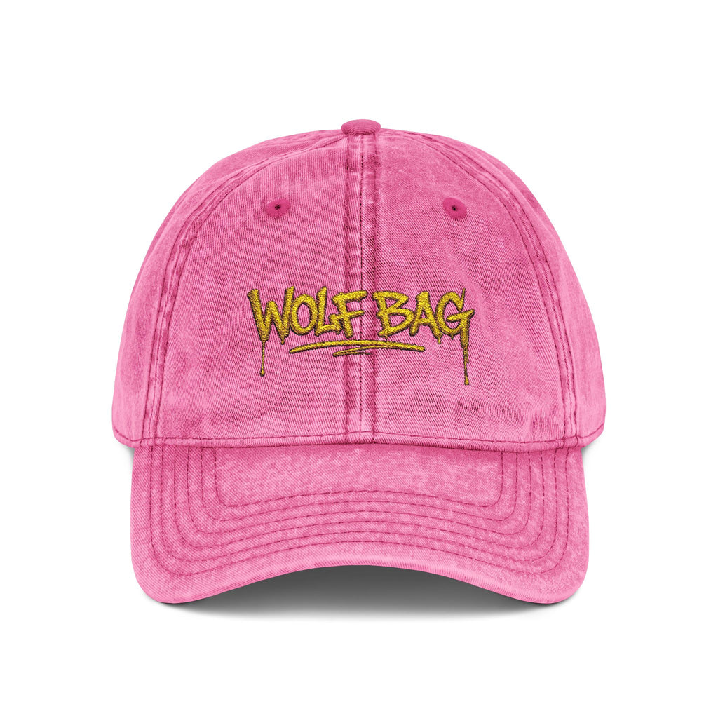 Wolf Bag Embroidered Vintage Cap - Distressed Retro Baseball Hat