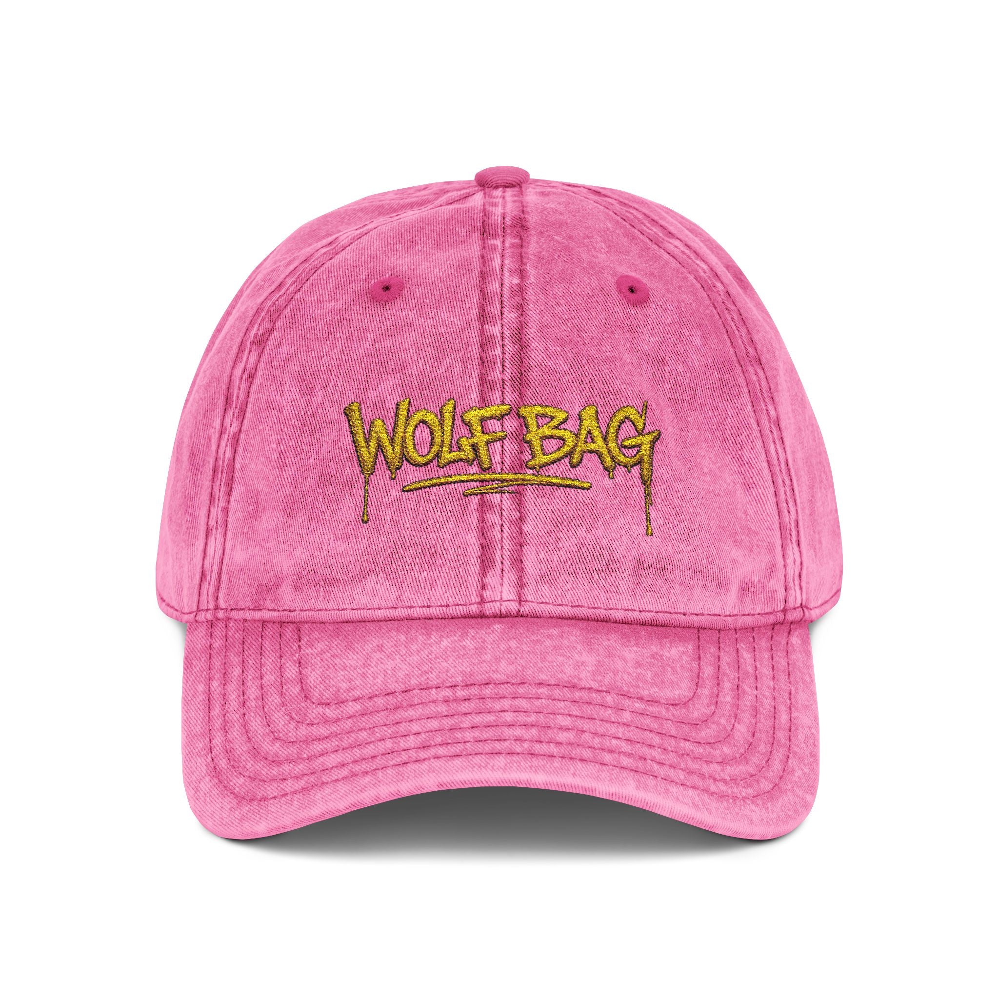 Wolf Bag Embroidered Vintage Cap - Distressed Retro Baseball Hat