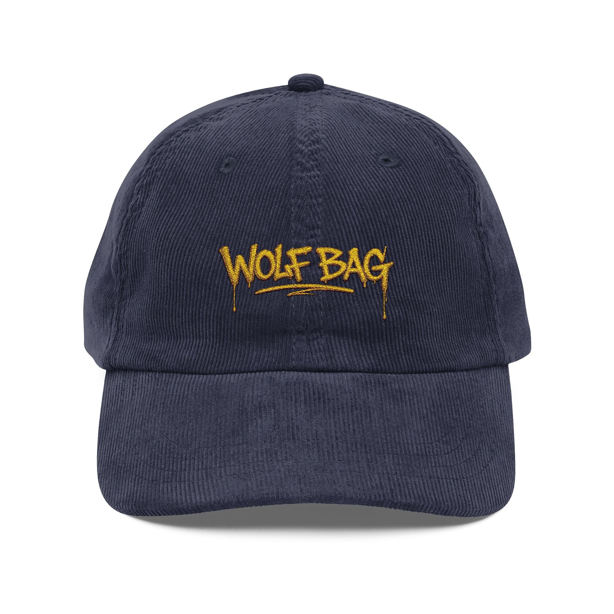 Corduroy Cap — Embroidered "WOLF BAG" Vintage Baseball Hat