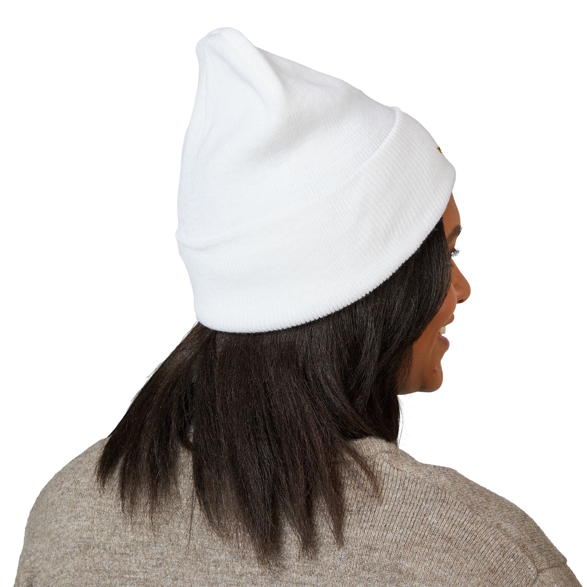 Gold Embroidered Smile Logo Beanie — Classic Cuffed Knit Hat