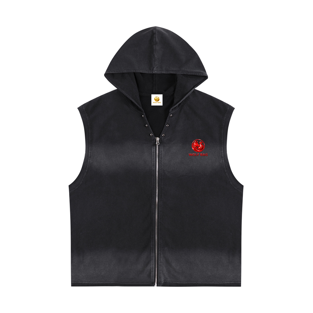 Vintage Washed Zip-Up Hooded Tank Top