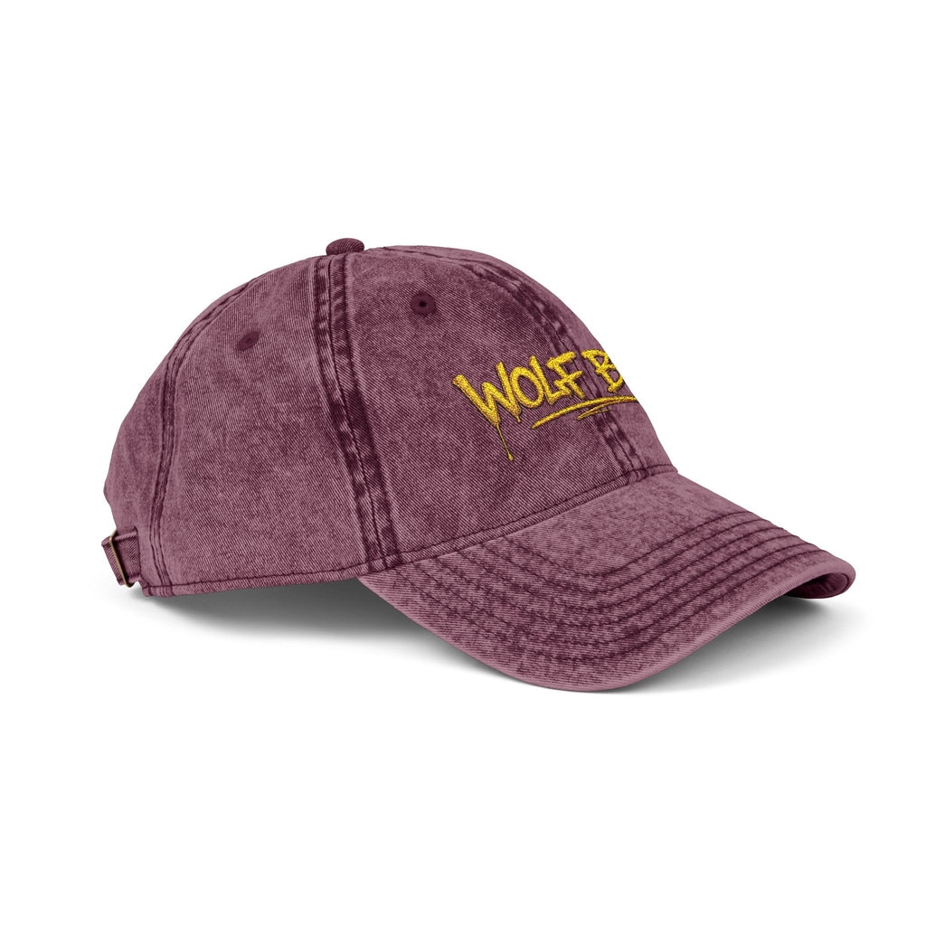 Wolf Bag Embroidered Vintage Cap - Distressed Retro Baseball Hat