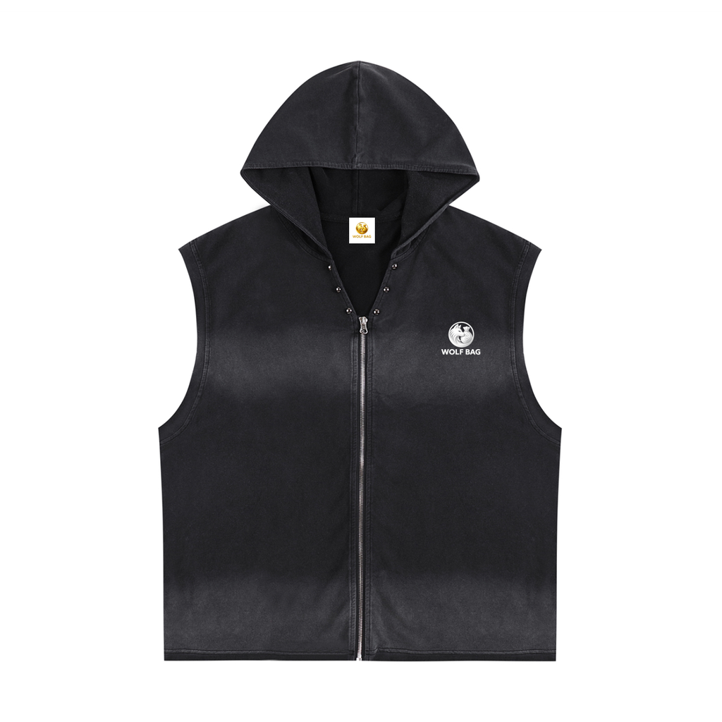 Vintage Washed Zip-Up Hooded Tank Top