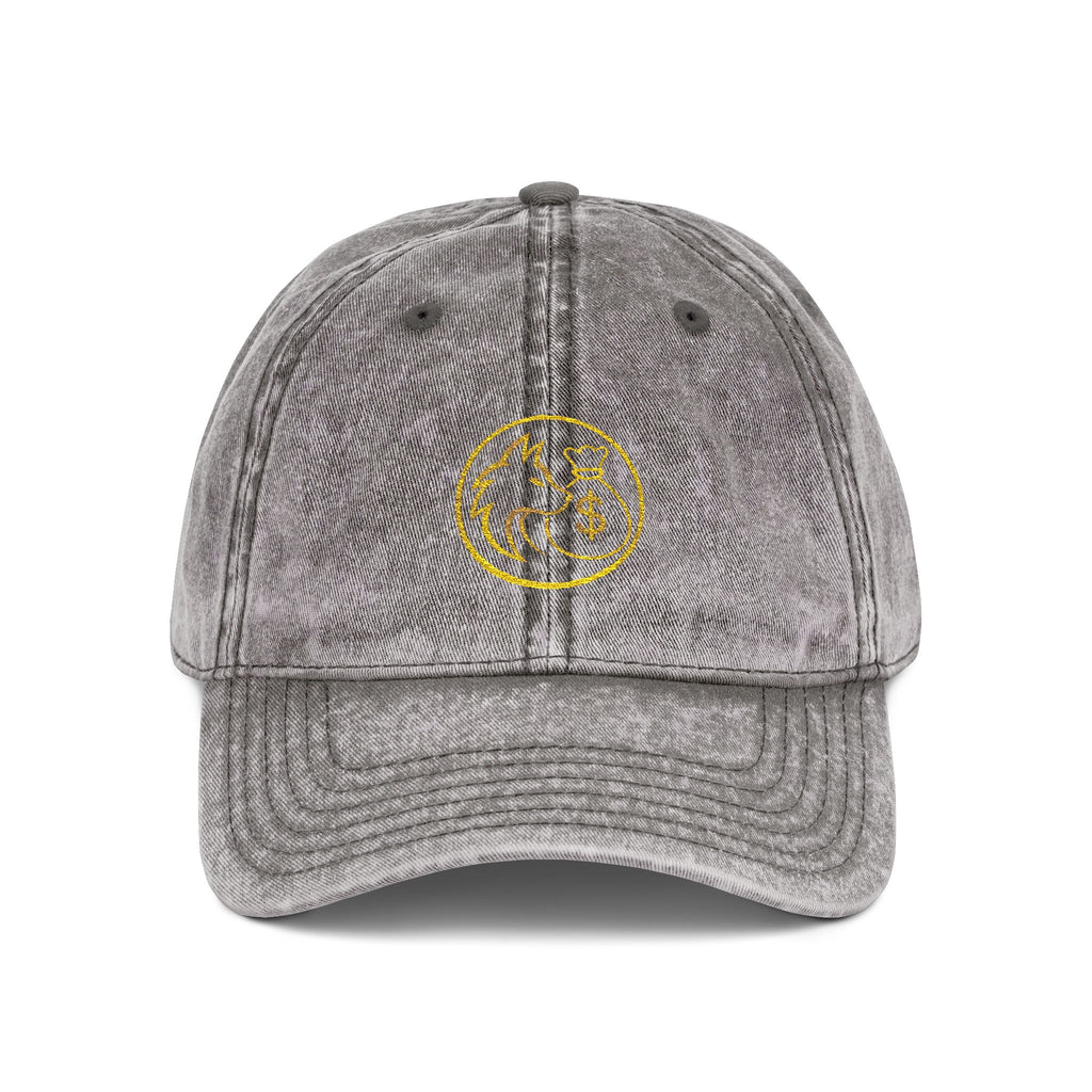 Vintage Embroidered Red Cap — Retro Distressed Hat with Golden Crest