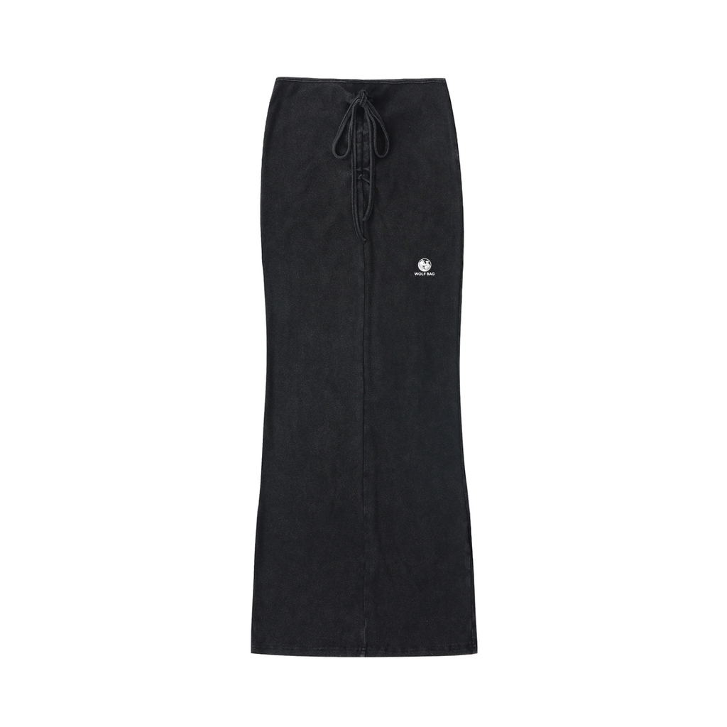 Dyed Washed Drawstring Maxi Skirt