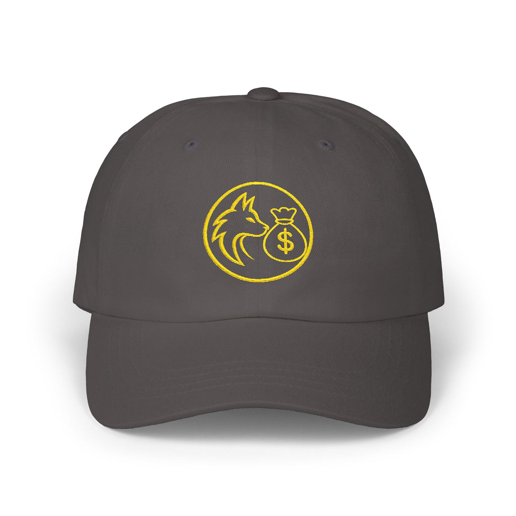 Dad Cap — Gold Wolf & Coin Embroidered Baseball Hat