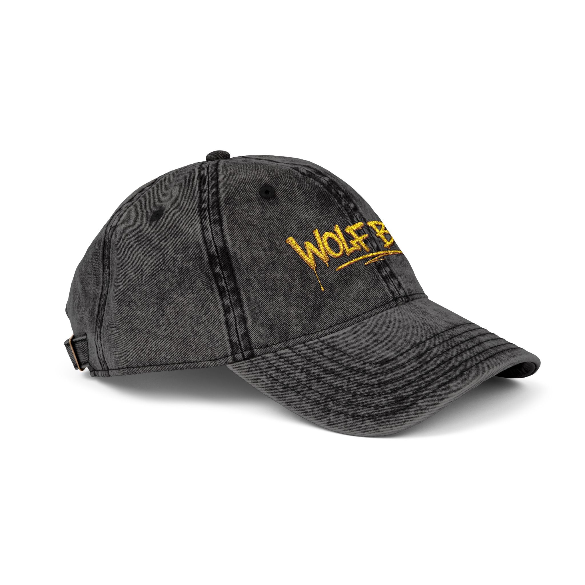 Wolf Bag Embroidered Vintage Cap - Distressed Retro Baseball Hat