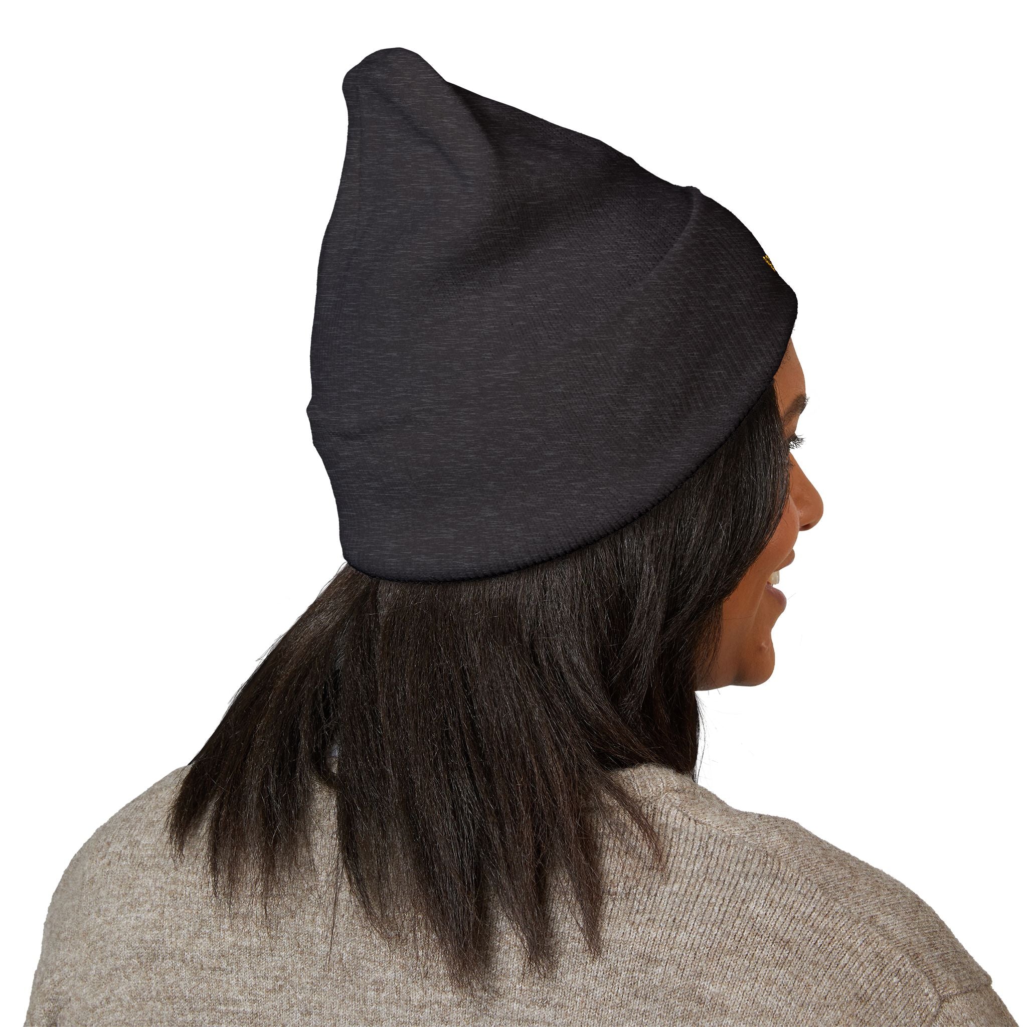 Gold Embroidered Smile Logo Beanie — Classic Cuffed Knit Hat
