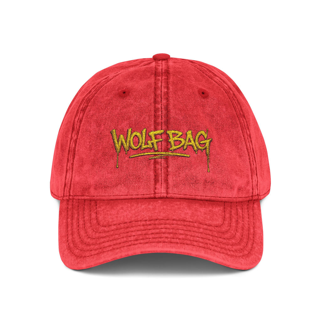 Wolf Bag Embroidered Vintage Cap - Distressed Retro Baseball Hat