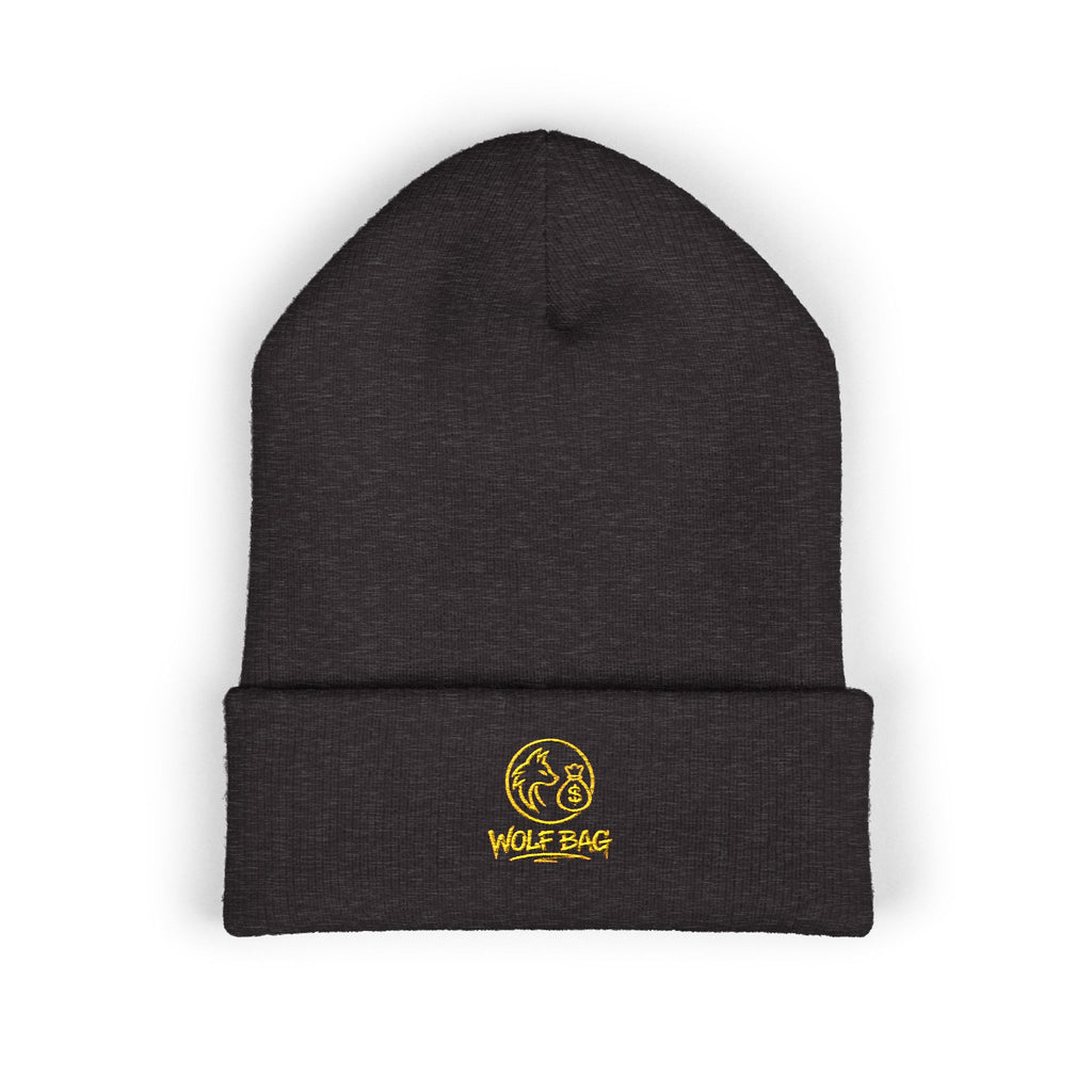 Gold Embroidered Smile Logo Beanie — Classic Cuffed Knit Hat