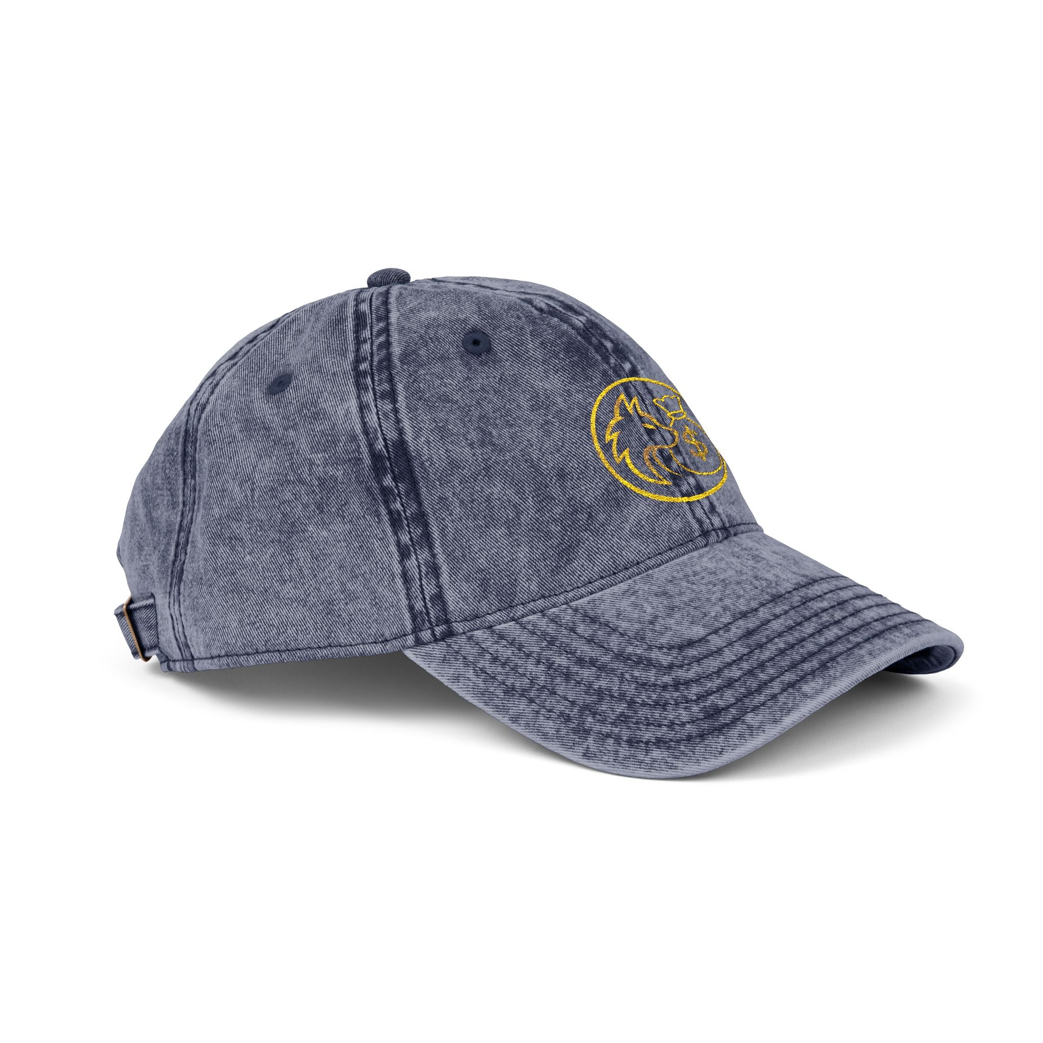 Vintage Embroidered Red Cap — Retro Distressed Hat with Golden Crest