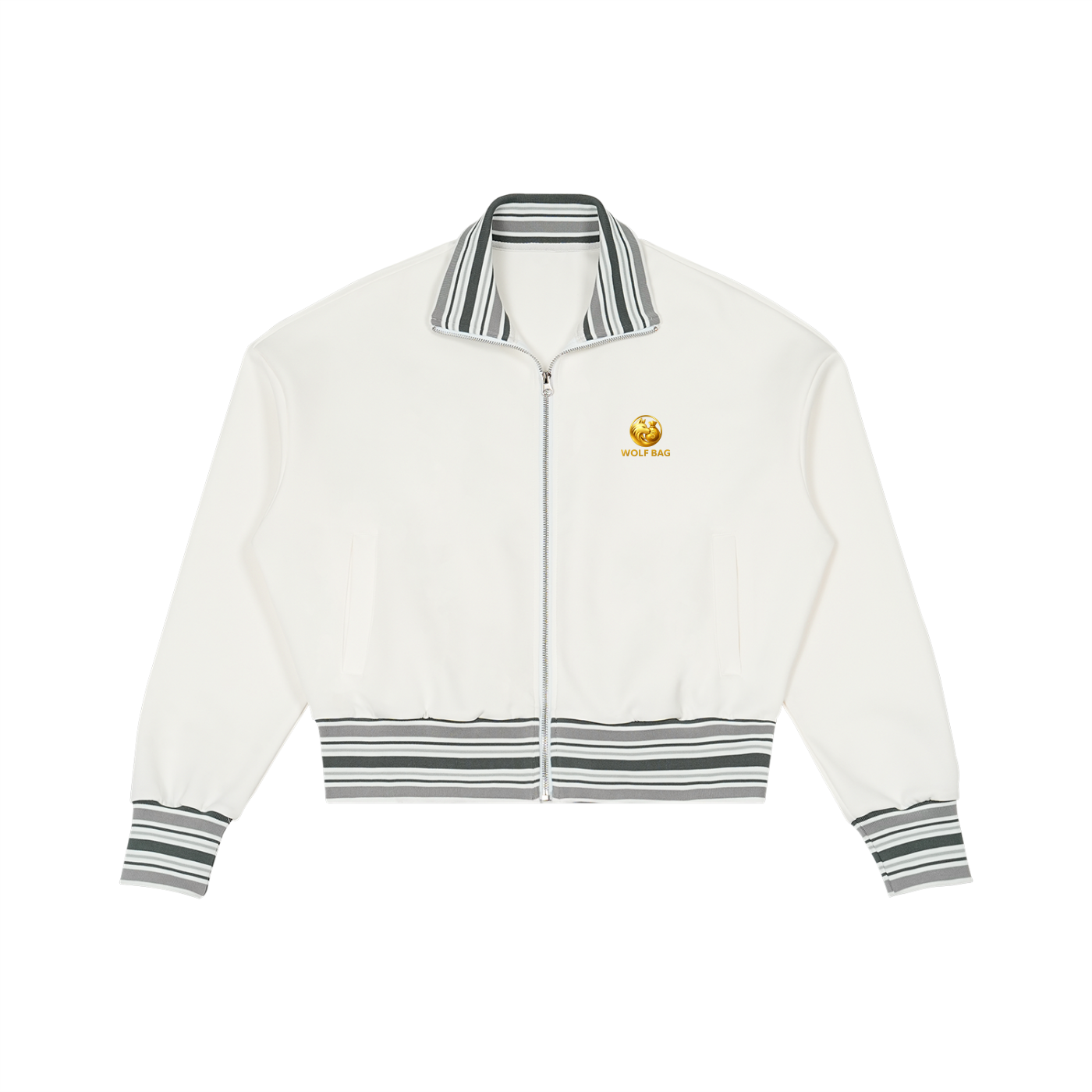 Striped Rib Collar Zip Jacket