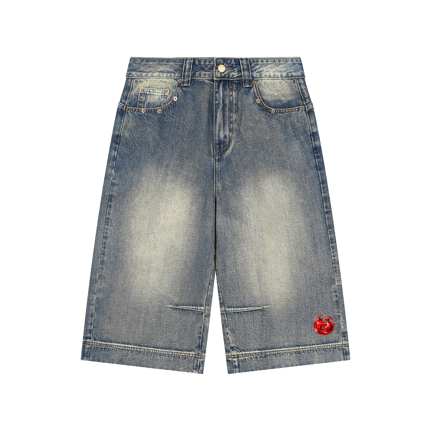 Vintage Wash Baggy Denim Shorts