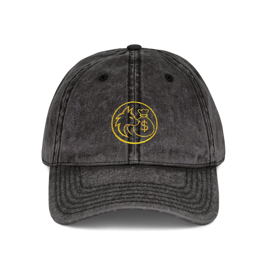 Vintage Embroidered Red Cap — Retro Distressed Hat with Golden Crest