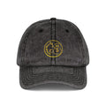 Vintage Embroidered Red Cap — Retro Distressed Hat with Golden Crest