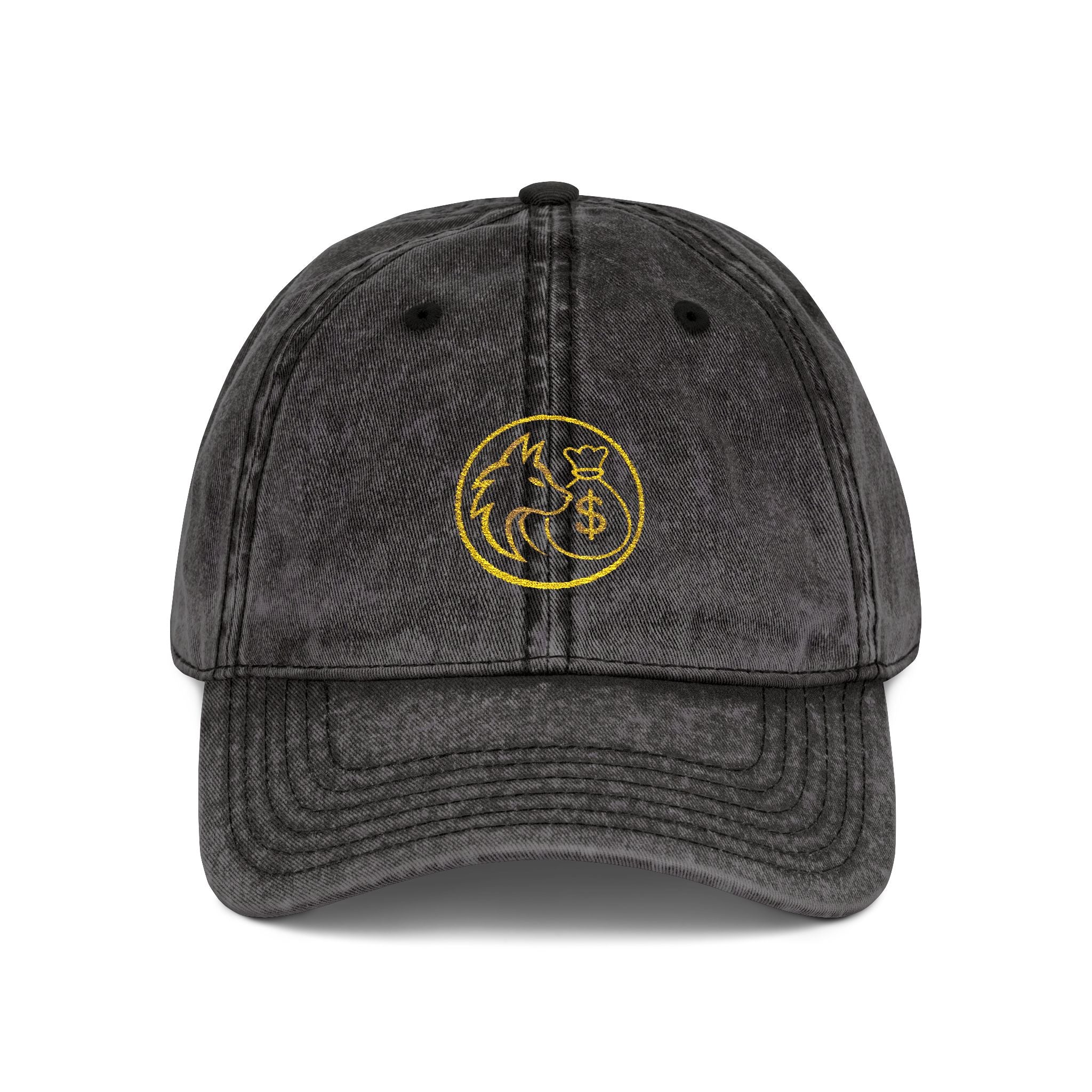 Vintage Embroidered Red Cap — Retro Distressed Hat with Golden Crest