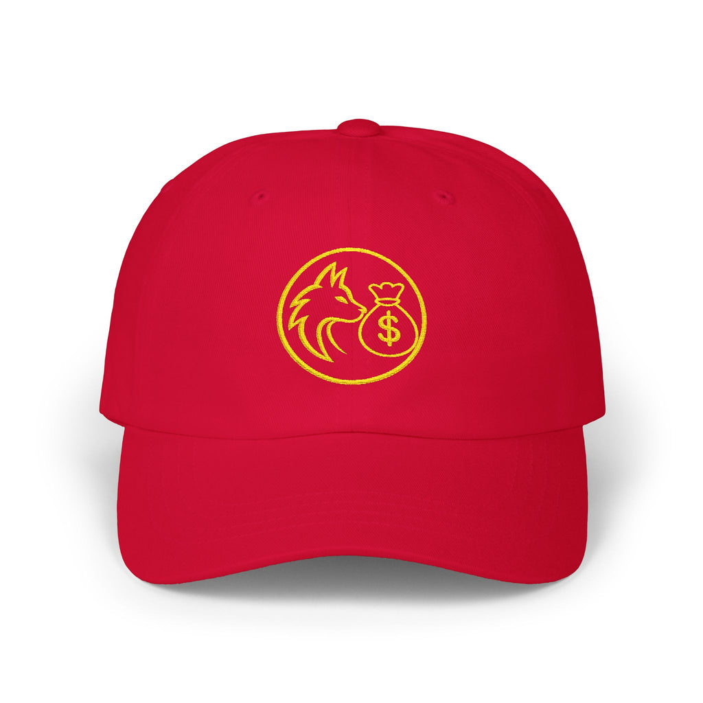 Dad Cap — Gold Wolf & Coin Embroidered Baseball Hat