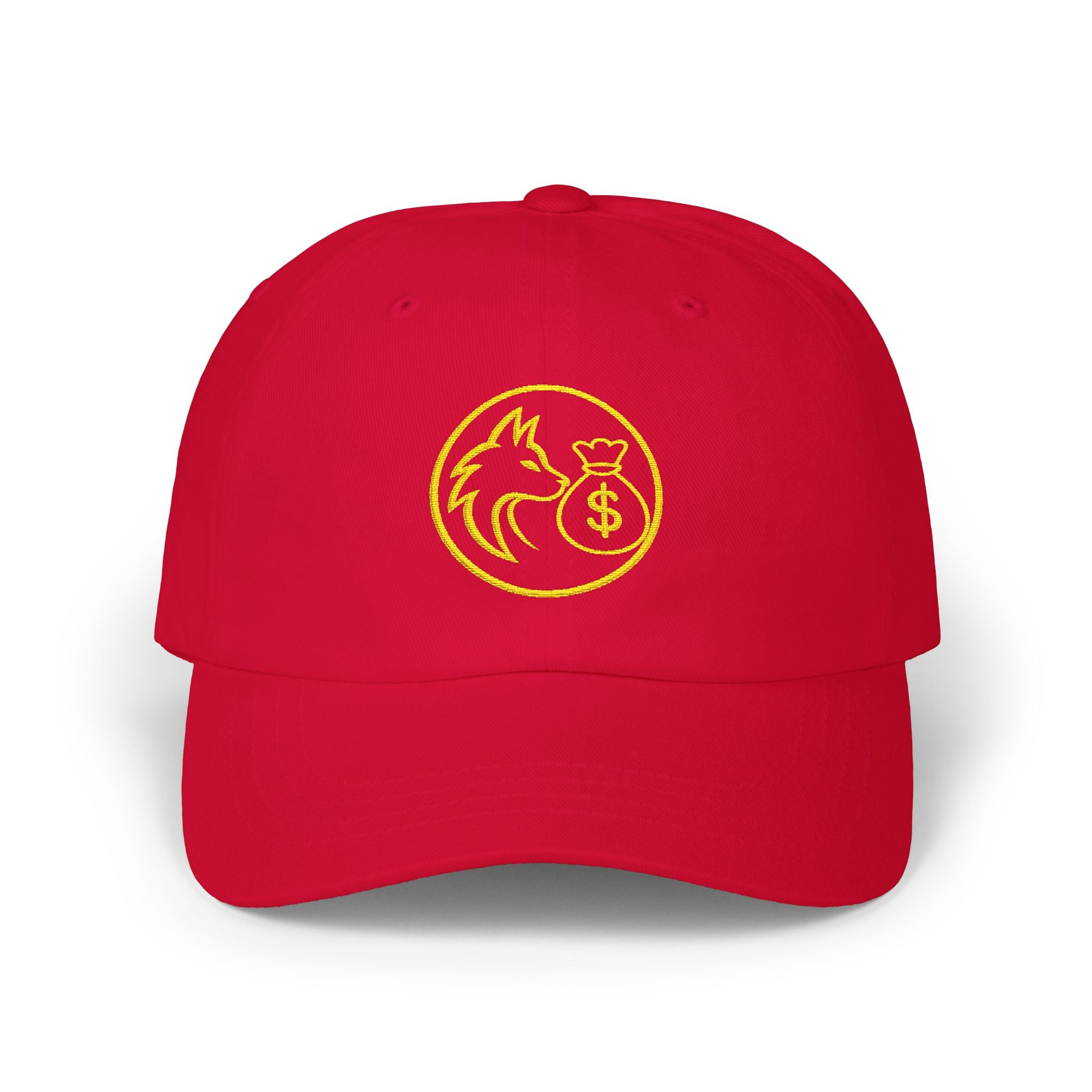 Dad Cap — Gold Wolf & Coin Embroidered Baseball Hat