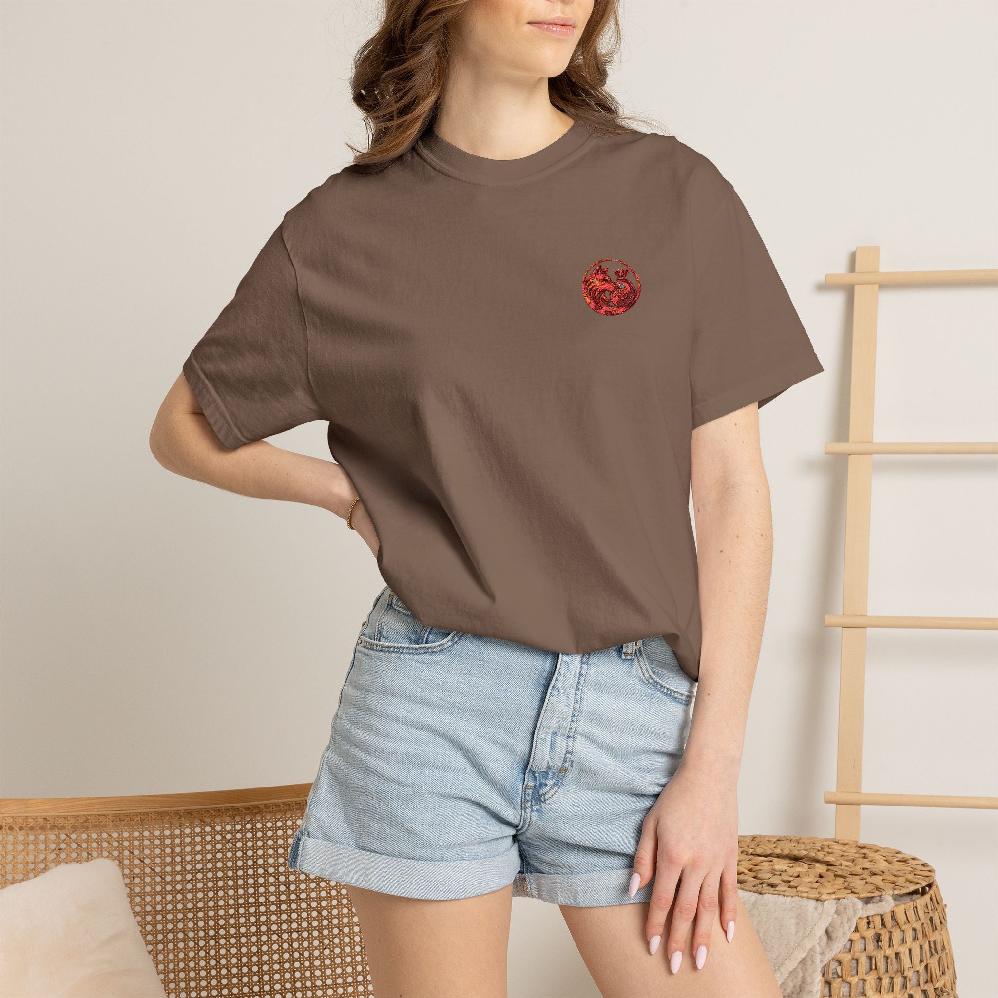 T-Shirt — Small Red Chest Print, Romantic Casual Tee