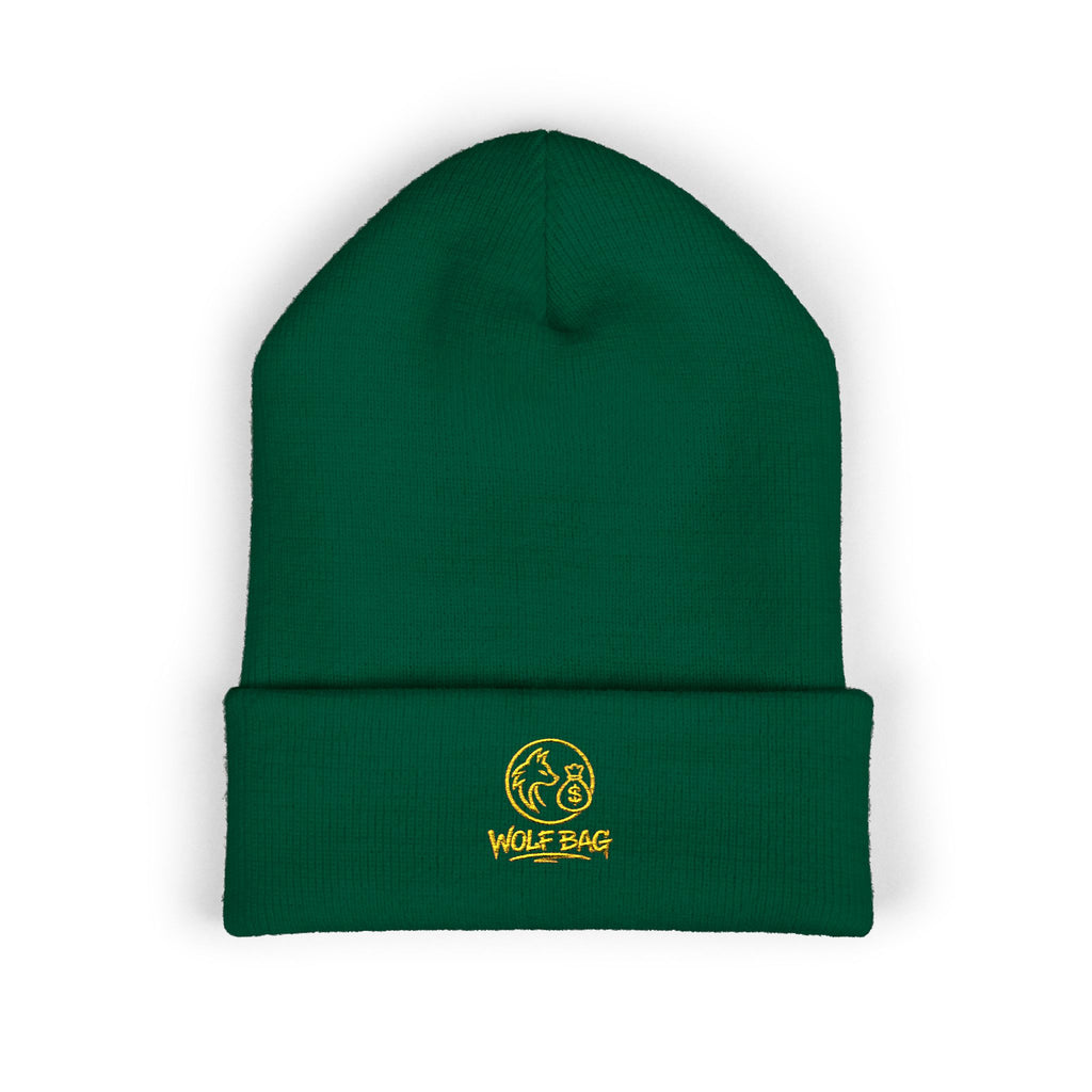 Gold Embroidered Smile Logo Beanie — Classic Cuffed Knit Hat