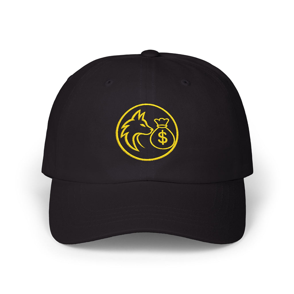 Dad Cap — Gold Wolf & Coin Embroidered Baseball Hat