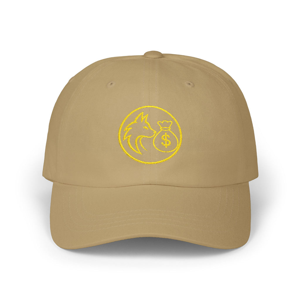Dad Cap — Gold Wolf & Coin Embroidered Baseball Hat