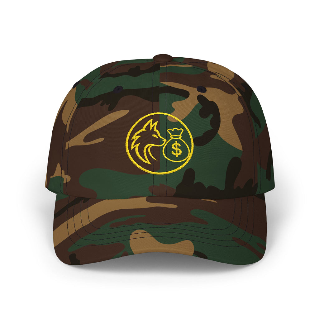 Dad Cap — Gold Wolf & Coin Embroidered Baseball Hat