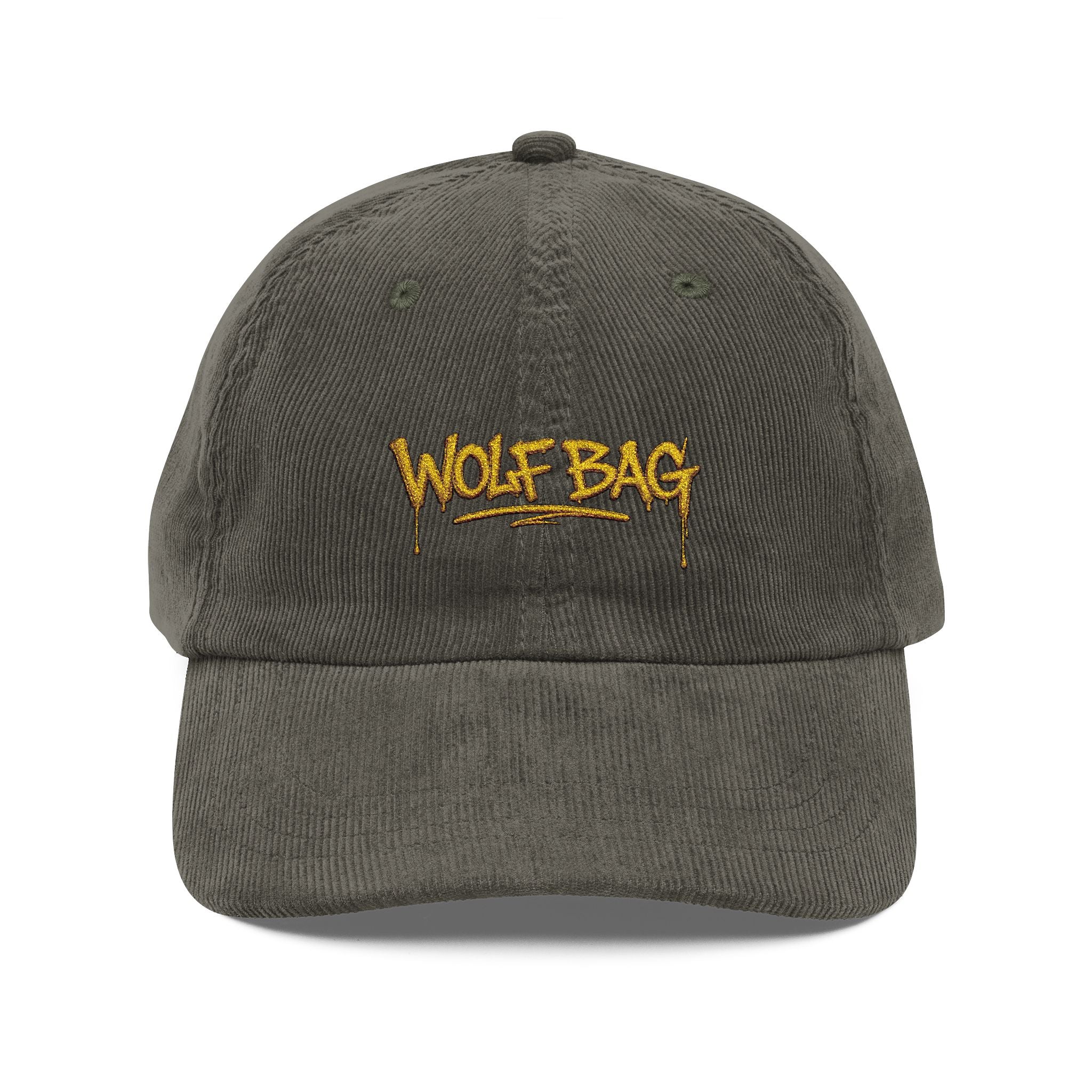 Corduroy Cap — Embroidered "WOLF BAG" Vintage Baseball Hat