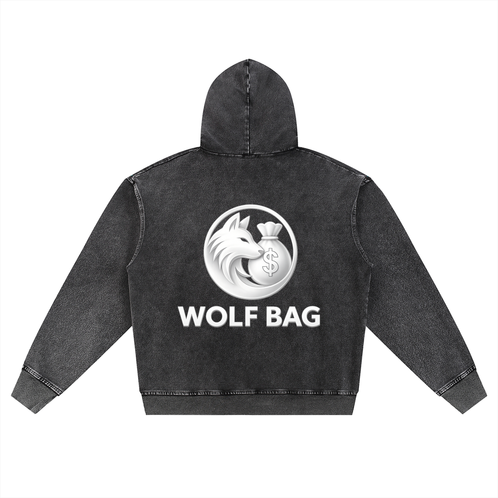 Snow Wash Oversized Zip-Up Hoodie