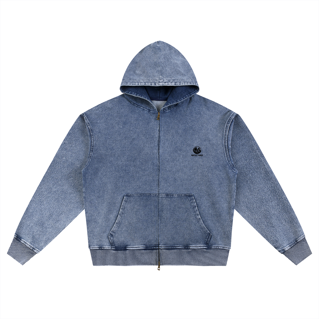 Snow Wash Oversized Zip-Up Hoodie