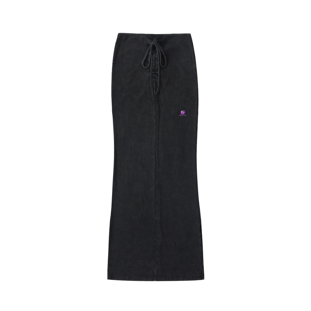 Dyed Washed Drawstring Maxi Skirt