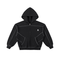Contrast-Stitched Boxy Fleece Zip Hoodie