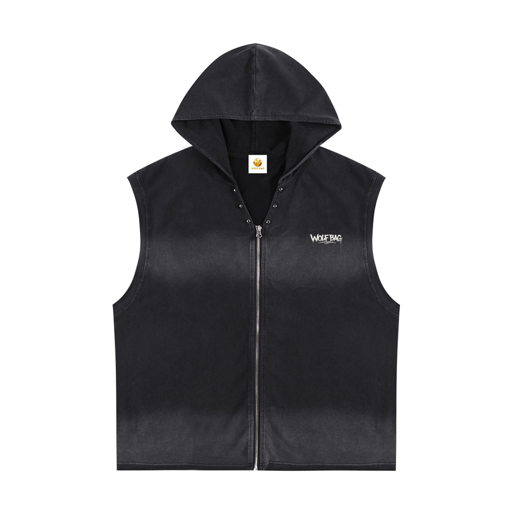 Vintage Washed Zip-Up Hooded Tank Top